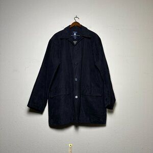 Roundtree & Yorke Faux Suede OverCoat Trench Jacket Men XLT Black Button Outwear